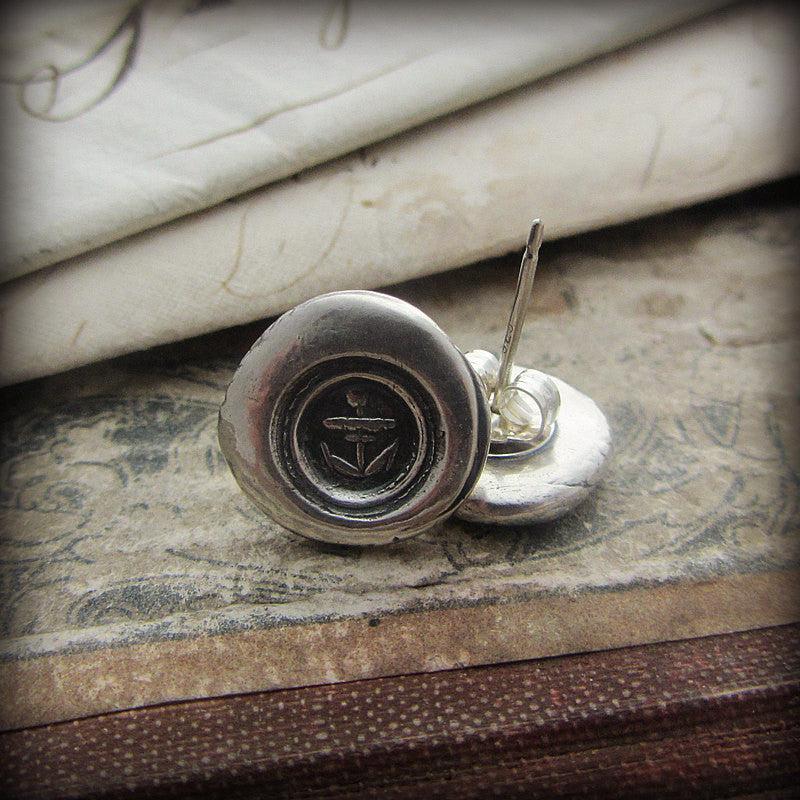 Small Anchor Wax Seal Post Earrings - Shannon Westmeyer Jewelry - 1