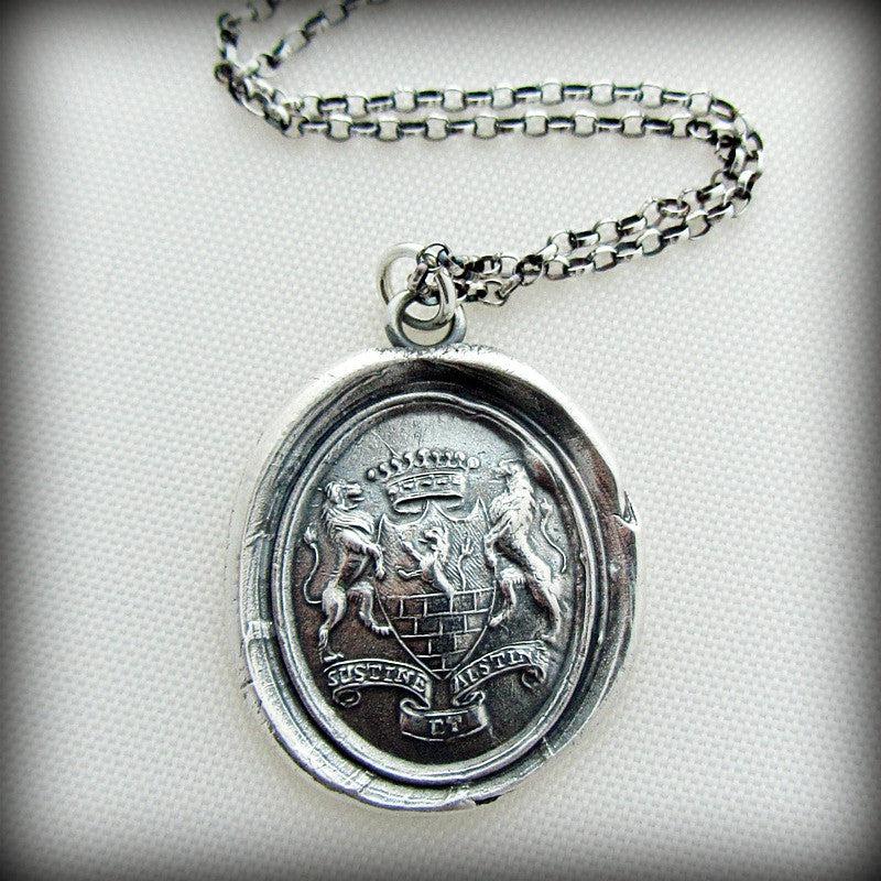 Crest with lions wax seal necklace