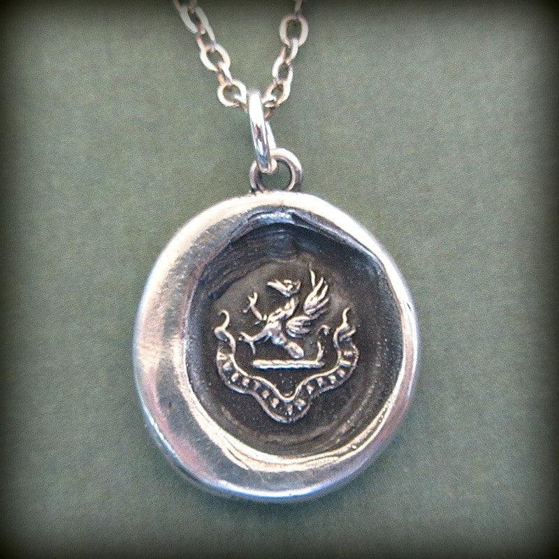 Mark Of Distinction shops - Griffin Passant Wax Seal Necklace - Strength Courage Boldness - antique wax seal charm jewelry gryphon