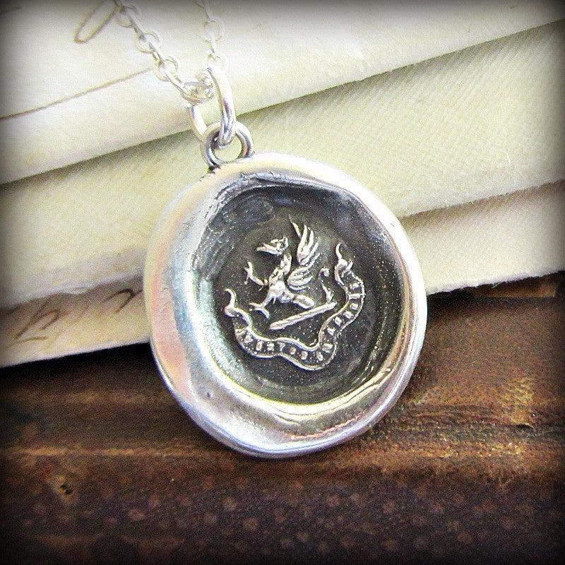 Mark Of Distinction - Griffin orders Passant Wax Seal Necklace - Strength Courage Boldness - antique wax seal charm jewelry gryphon