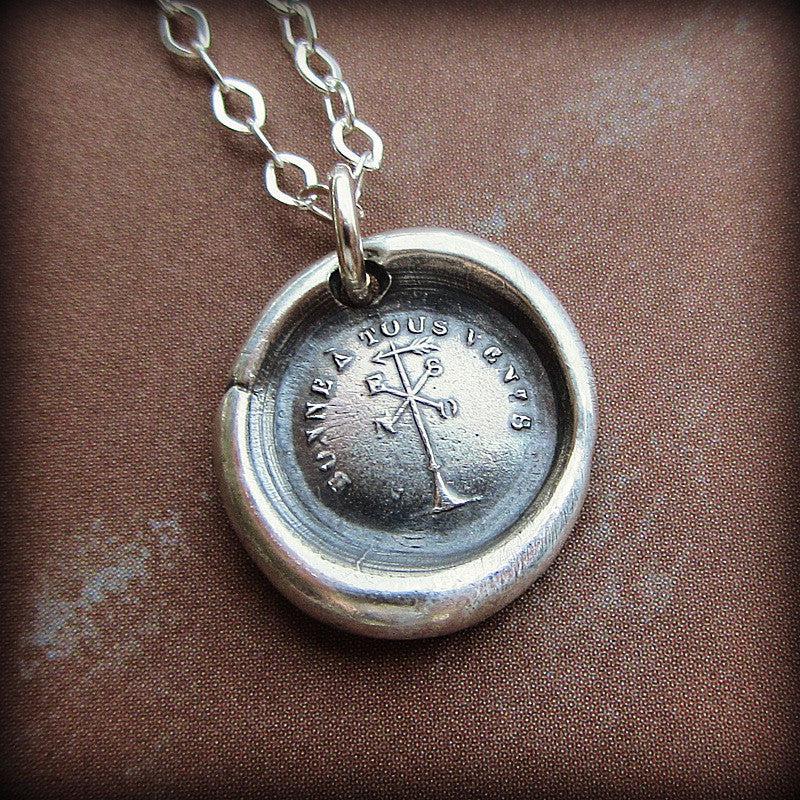 Weather vane wax seal necklace silver chain