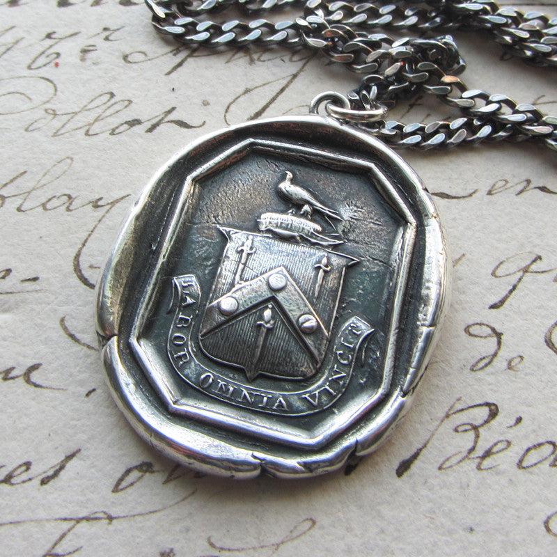 Labor conquers wax seal necklace