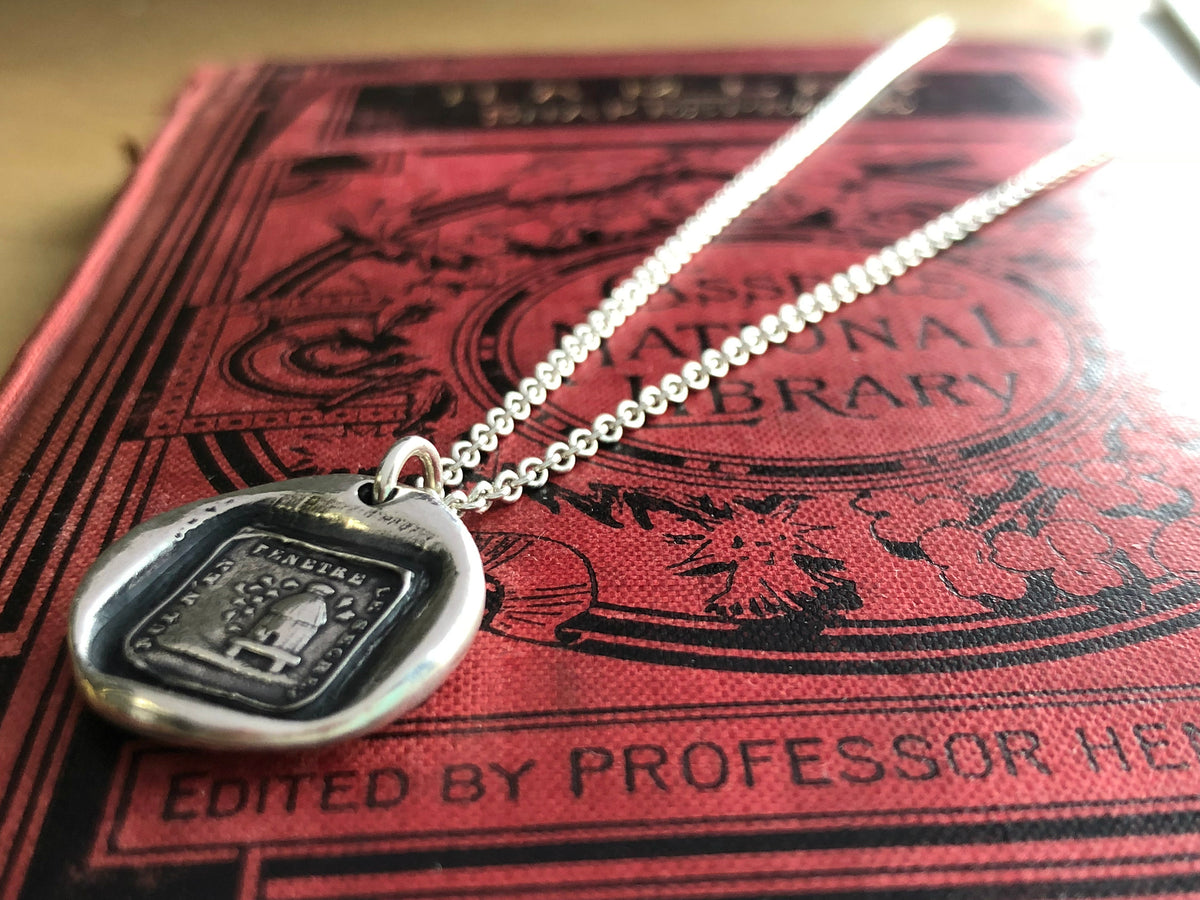 Beehive wax seal necklace with a silver chain
