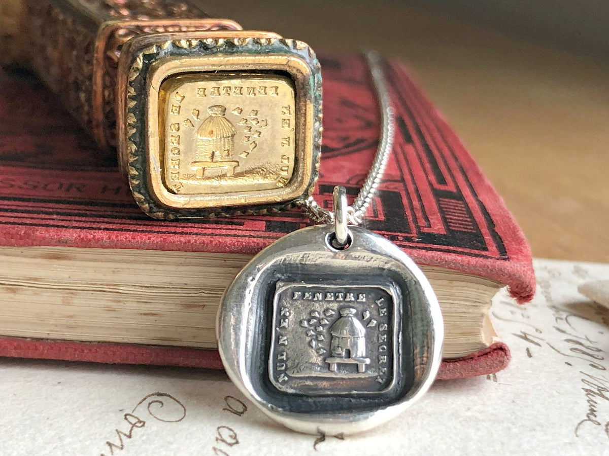 Beehive wax seal necklace with stamp