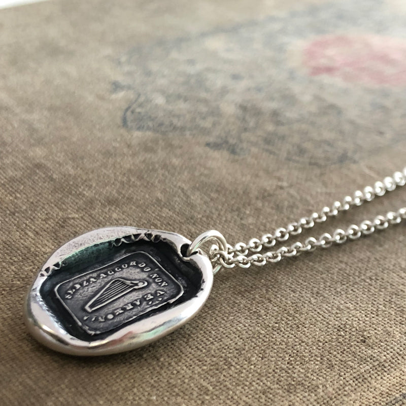harp wax seal necklace silver chain