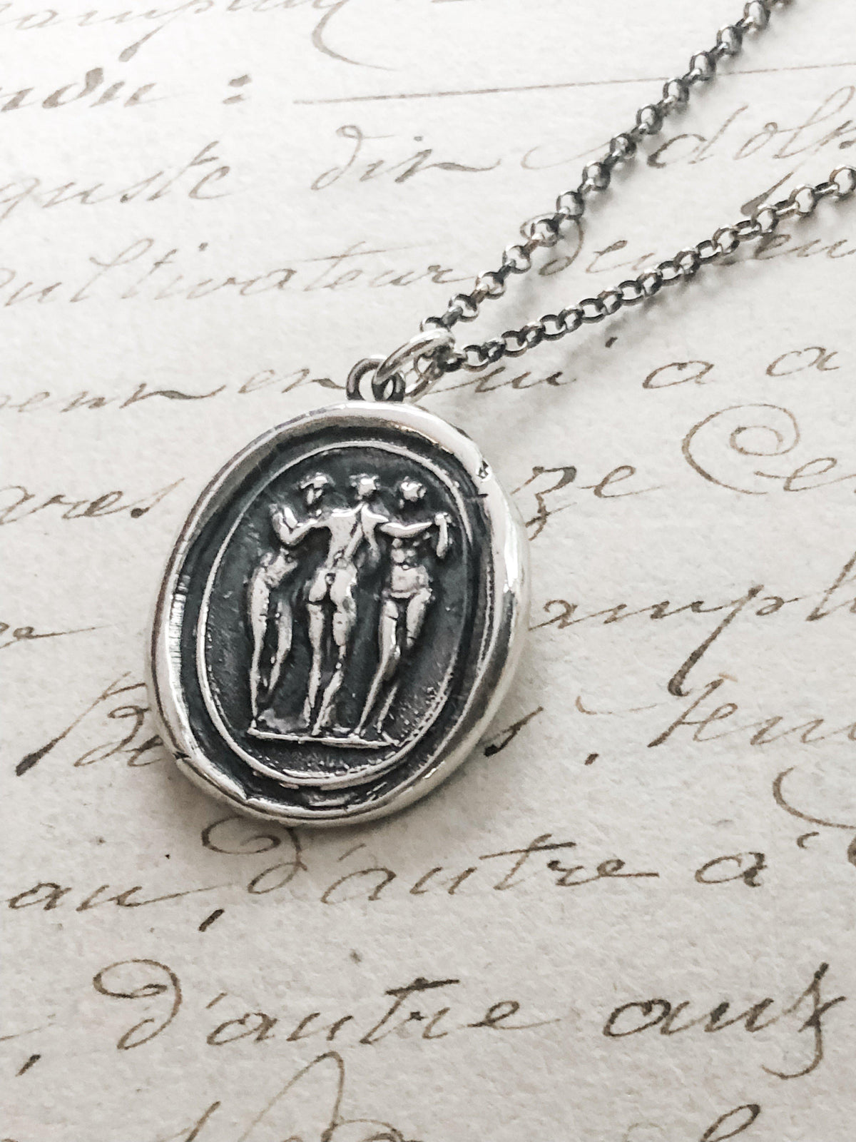 3 people wax seal necklace
