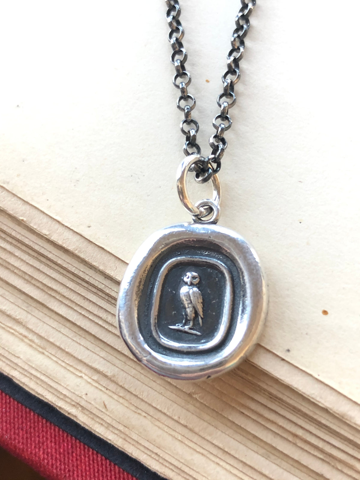 Tiny owl wax seal necklace 