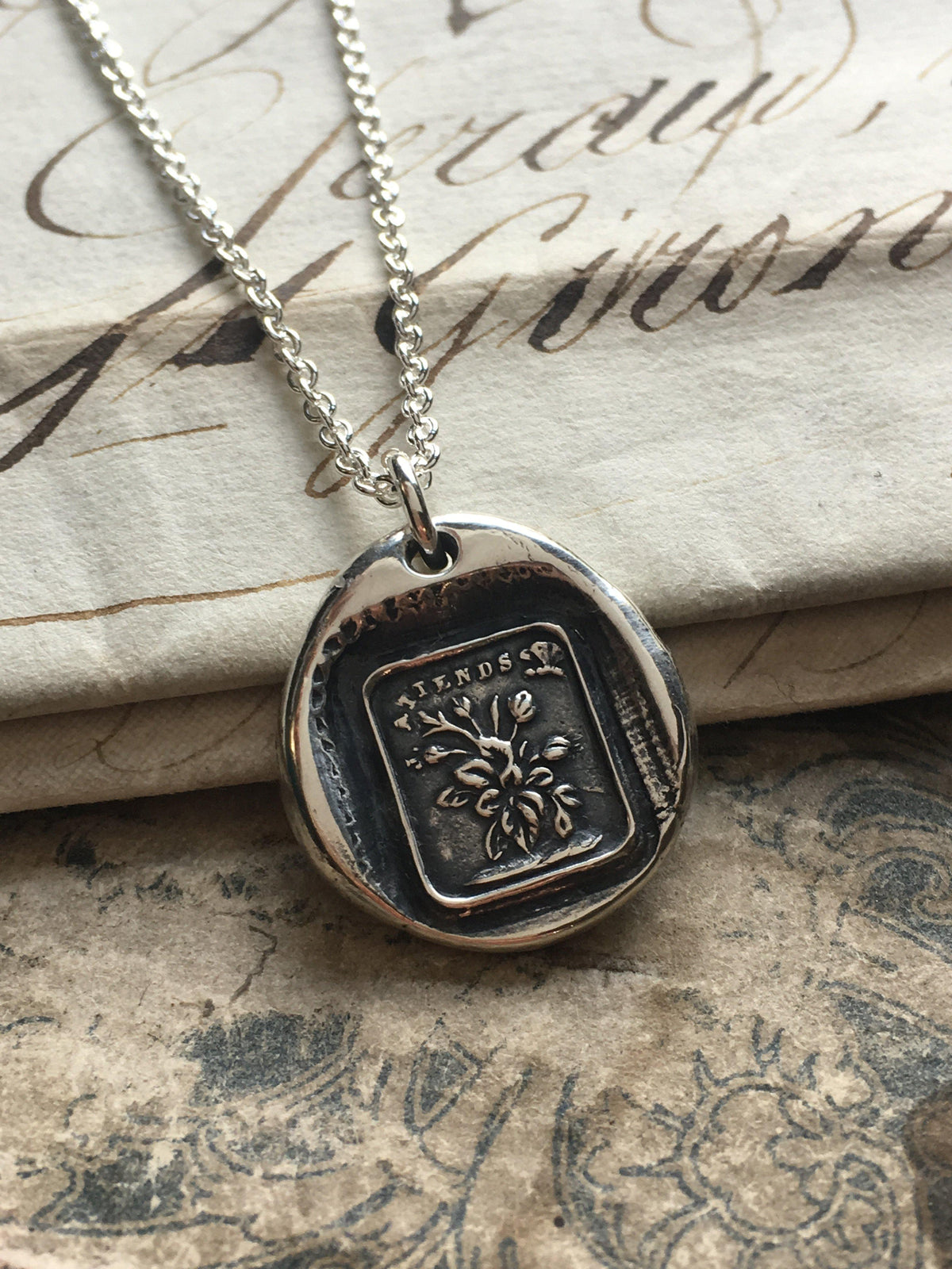 foliage wax seal necklace