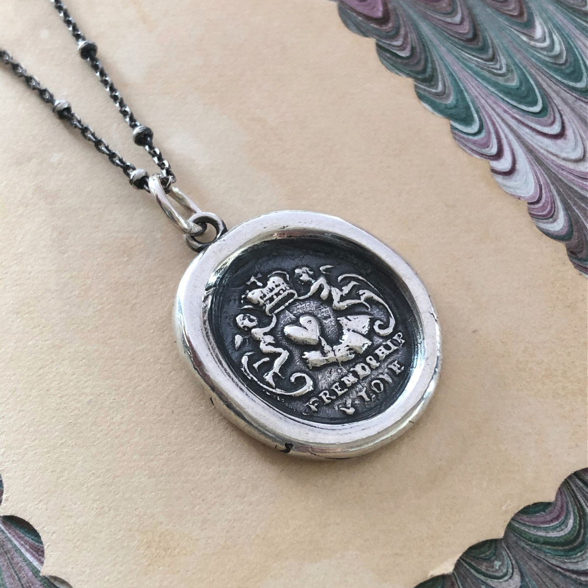 friendship wax seal necklace dark chain 