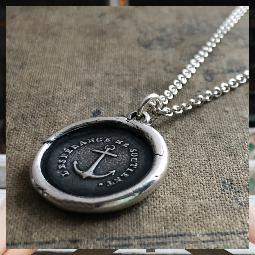 Anchor wax seal necklace close