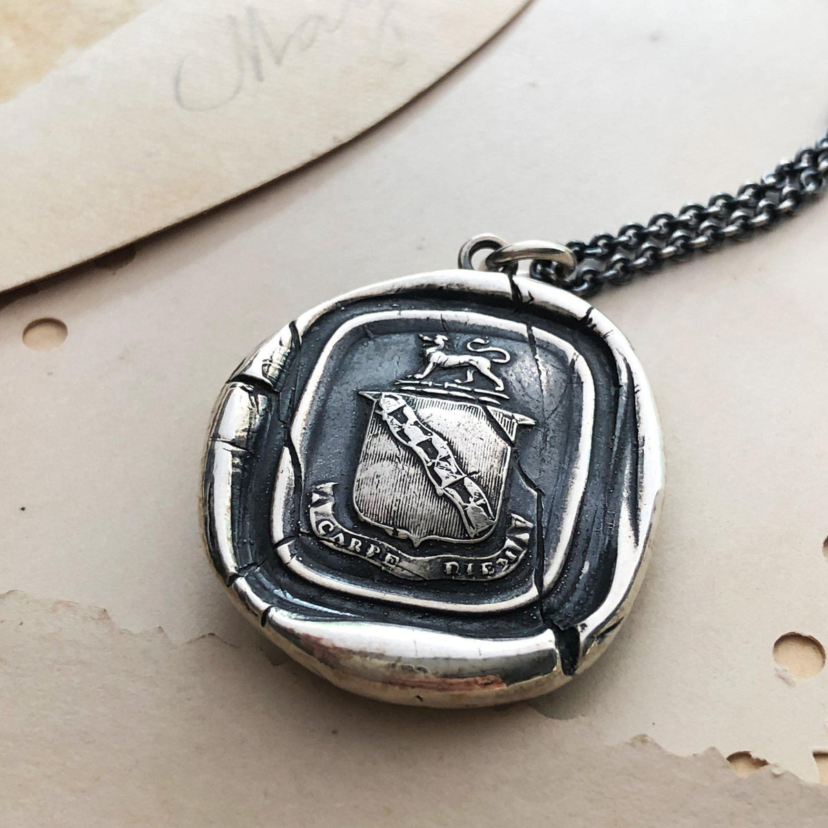 Carpe diem crest necklace dark chain