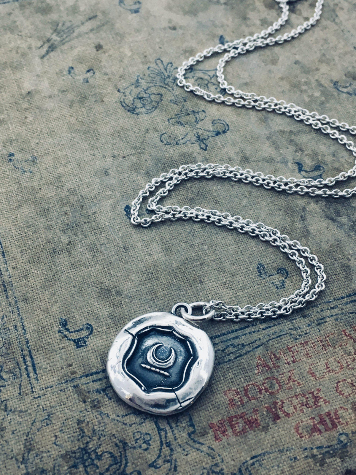 Crescent moon wax seal necklace long necklace