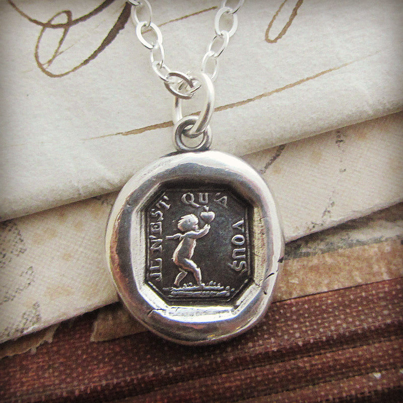 Cupid heart wax seal necklace