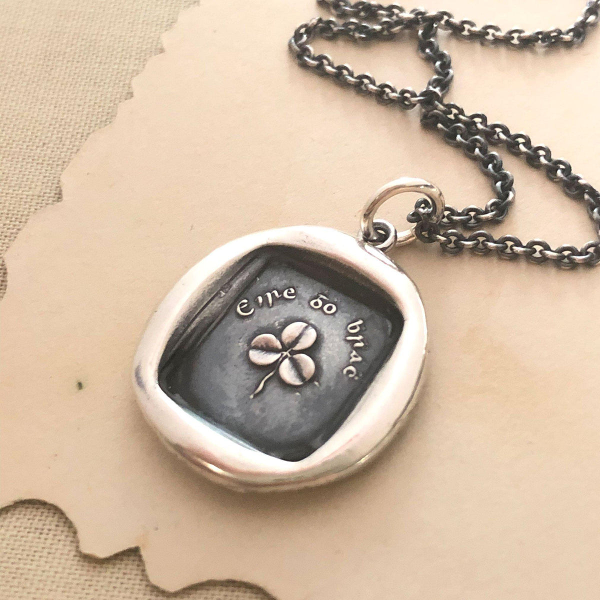 Shamrock wax seal necklace with dark chain