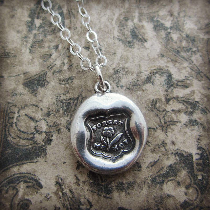 flower forget me not wax seal necklace