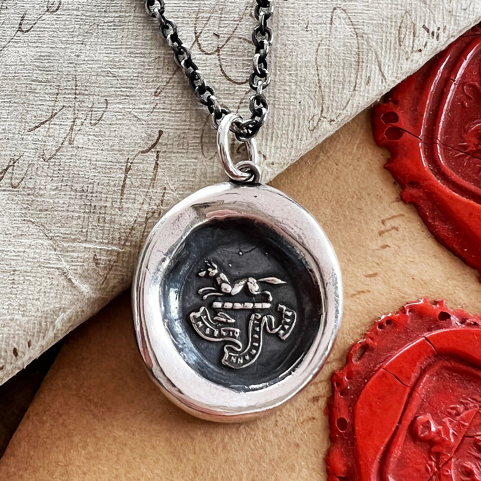 Fox charm wax seal necklace
