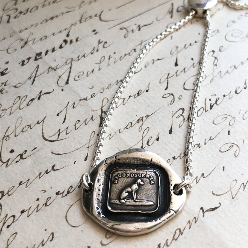 Gratitude Adjustable Wax Seal Bracelet with silver chain