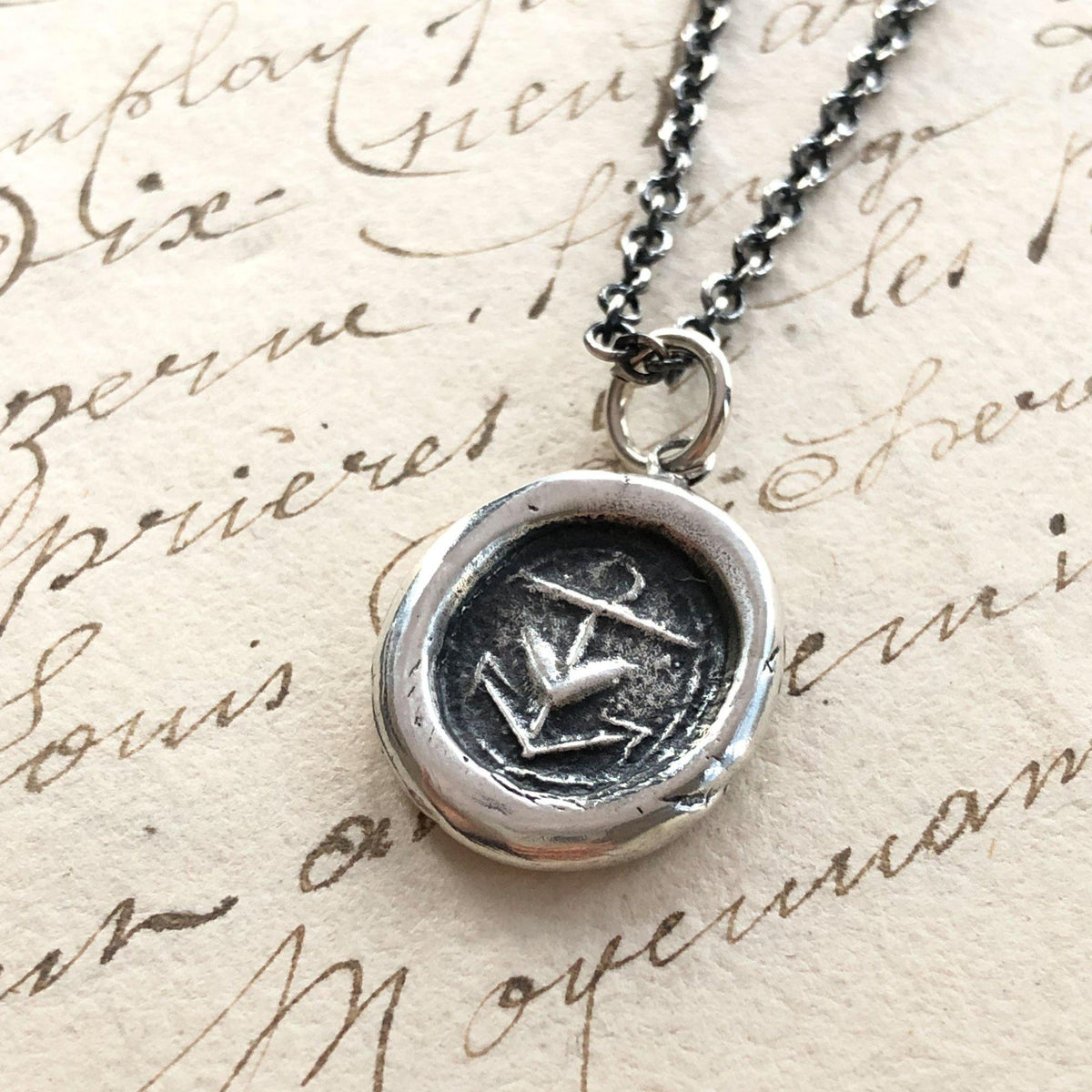 Heart Anchor wax seal with dark silver chain