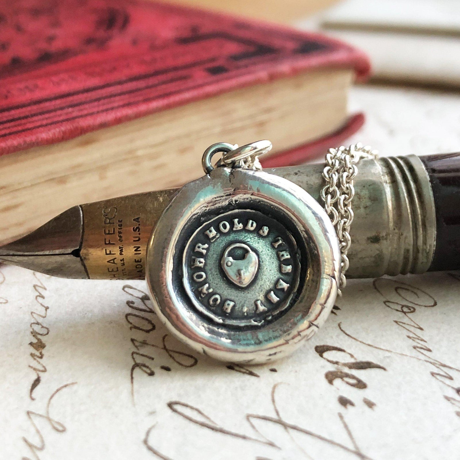 heart padlock wax seal necklace