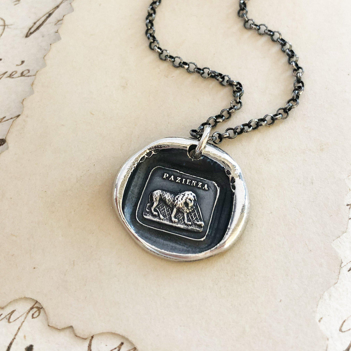 Lion mouse necklace wax seal dark chain