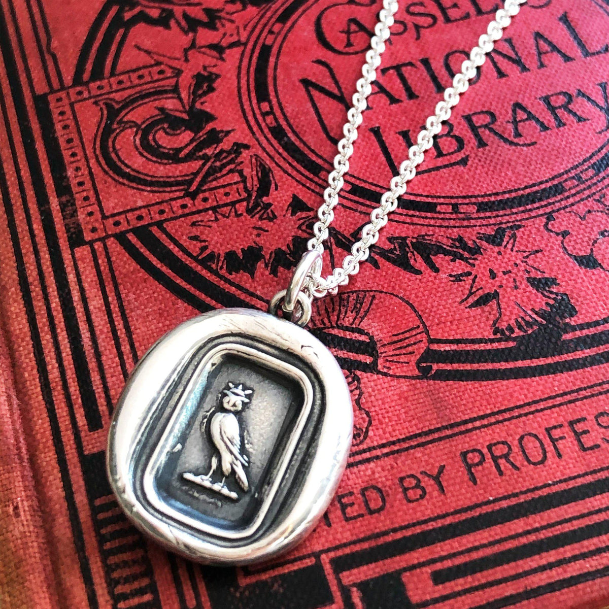 Owl wax seal necklace with white chain