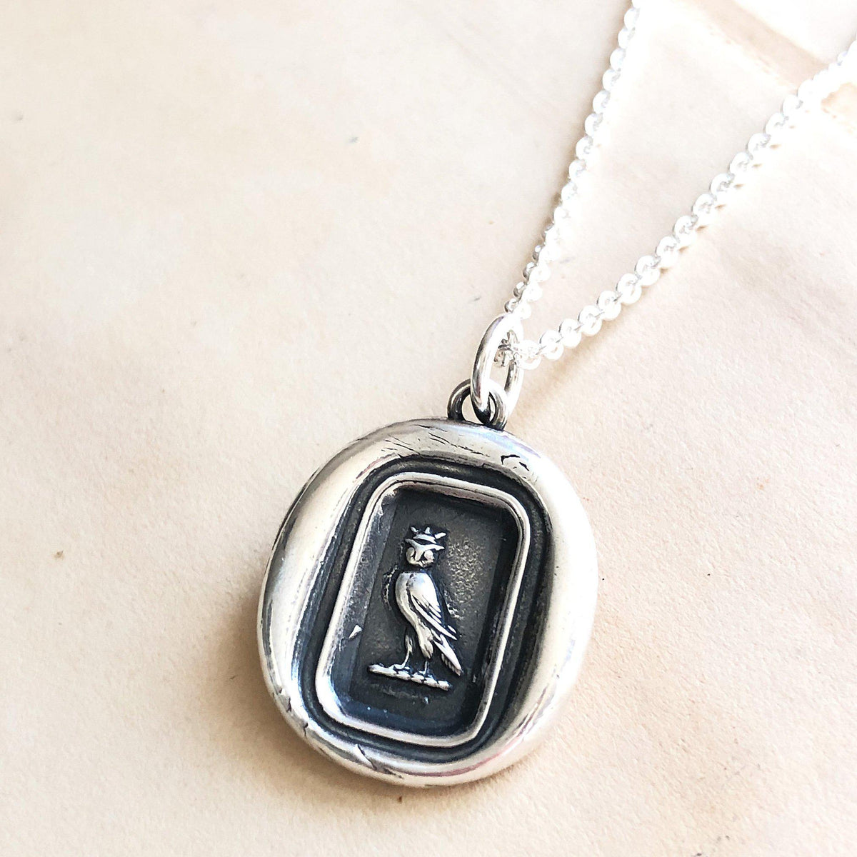 Owl wax seal necklace bright