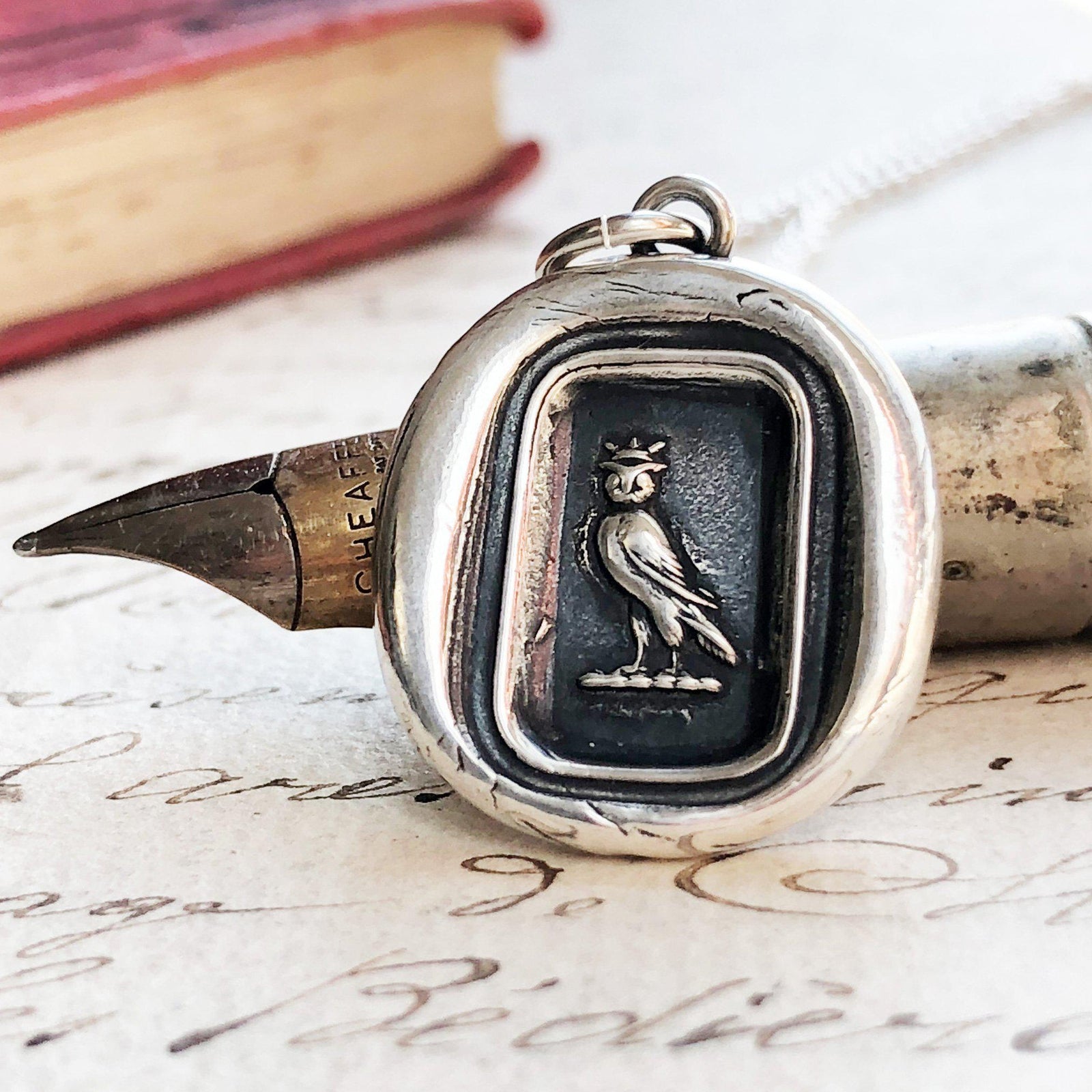 Owl wax seal necklace