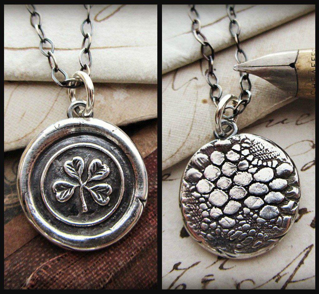 Reversible Four Leaf Clover Wax Seal Necklace