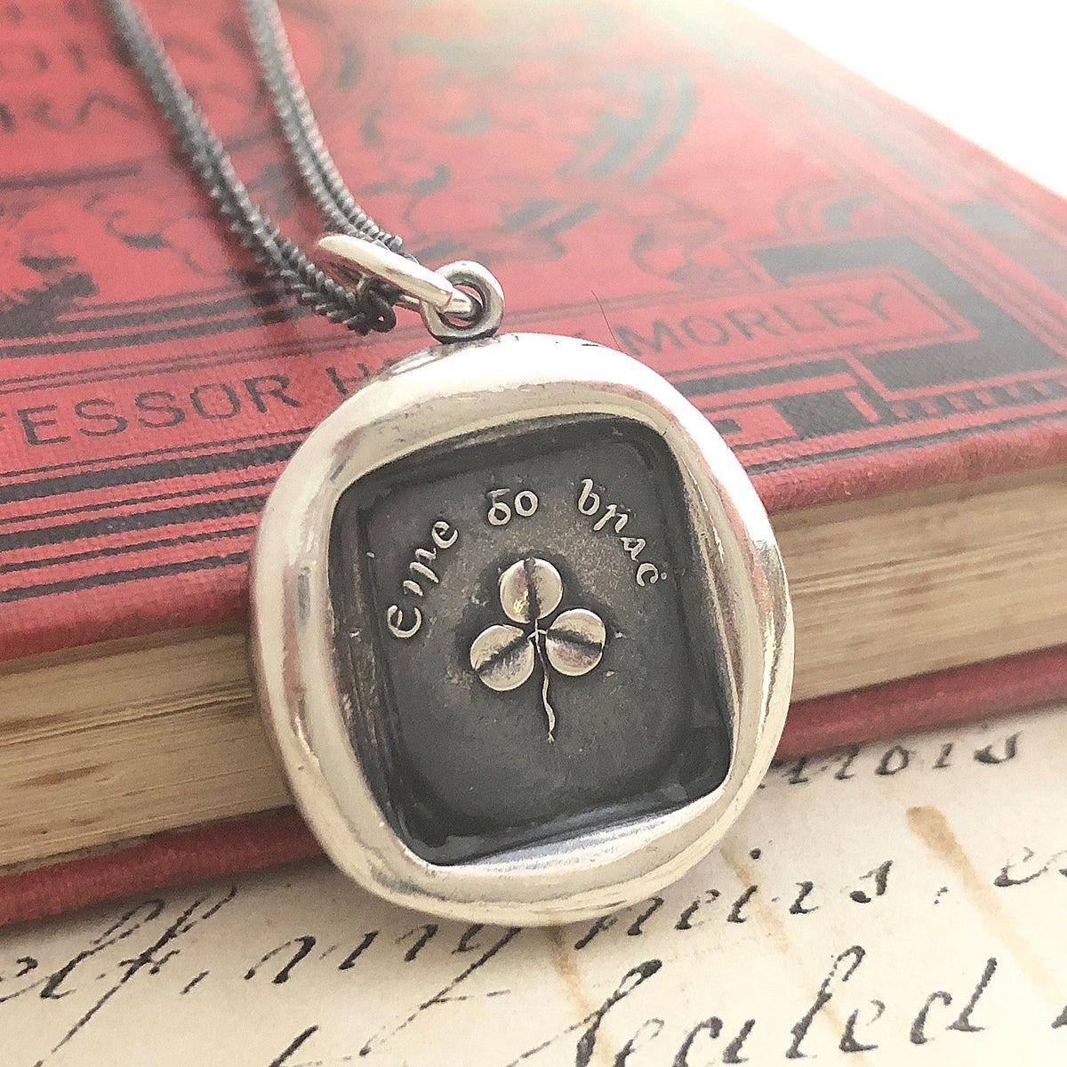 Reversible Four Leaf Clover Wax Seal Necklace