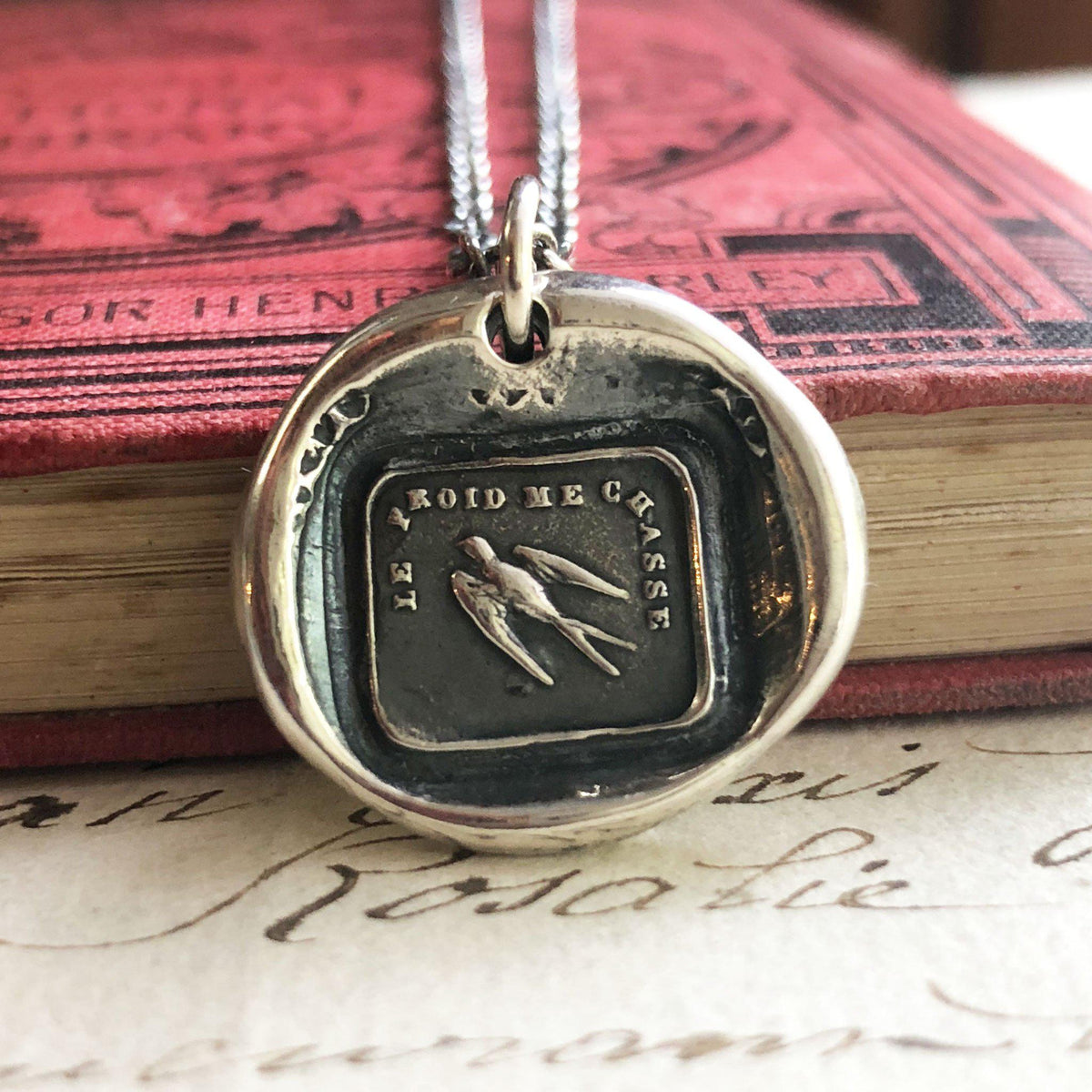 Swallow wax seal necklace