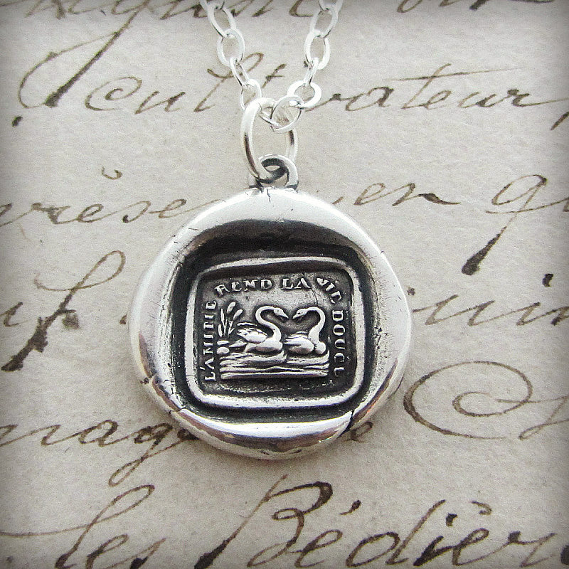 two swans wax seal with silver chain