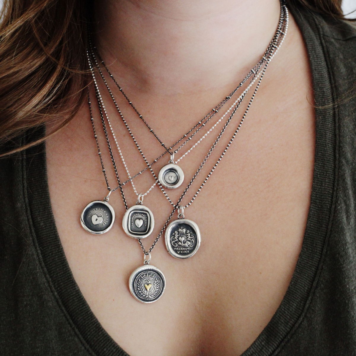 friendship wax seal necklace dark with other pendants 