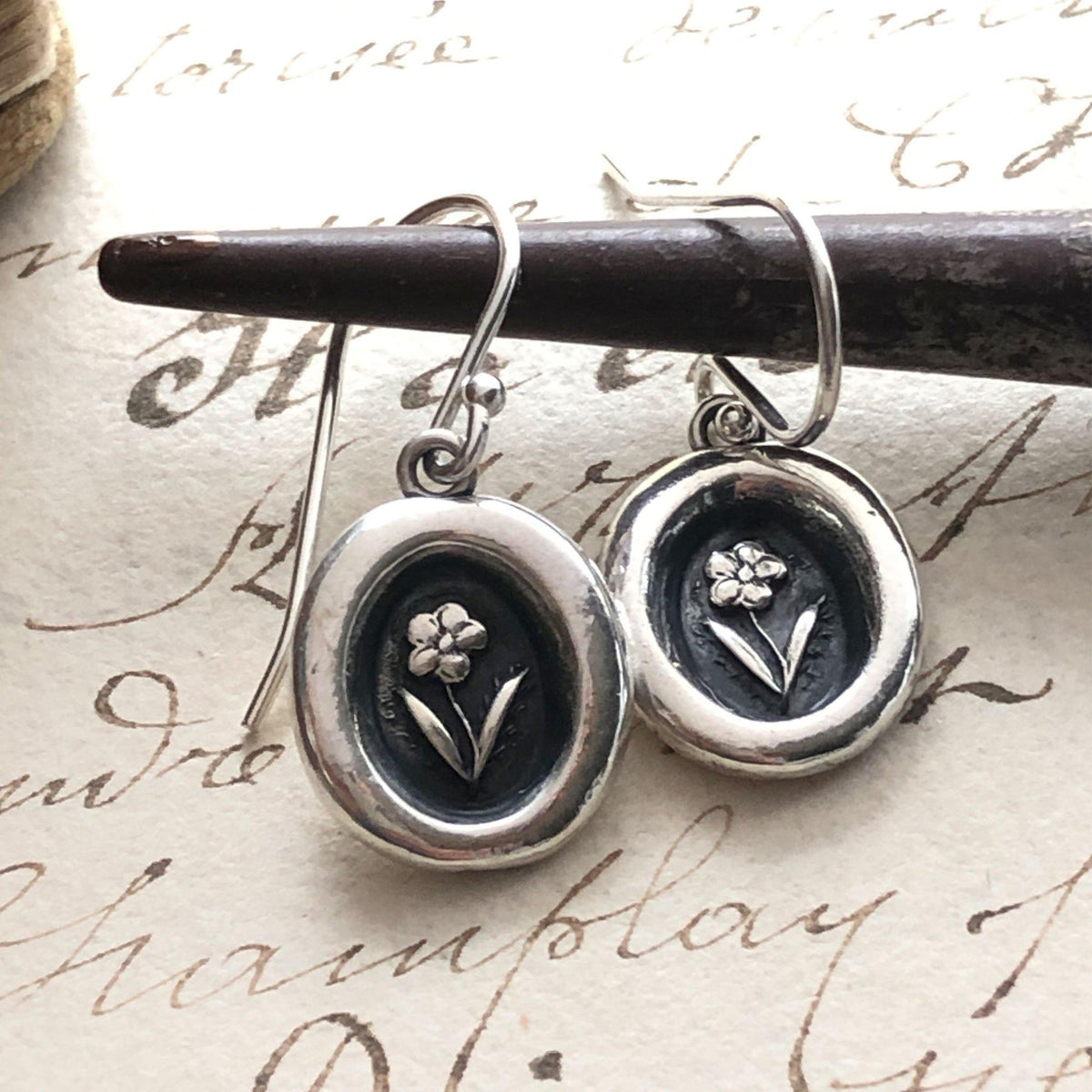 Tiny flower wax seal earrings