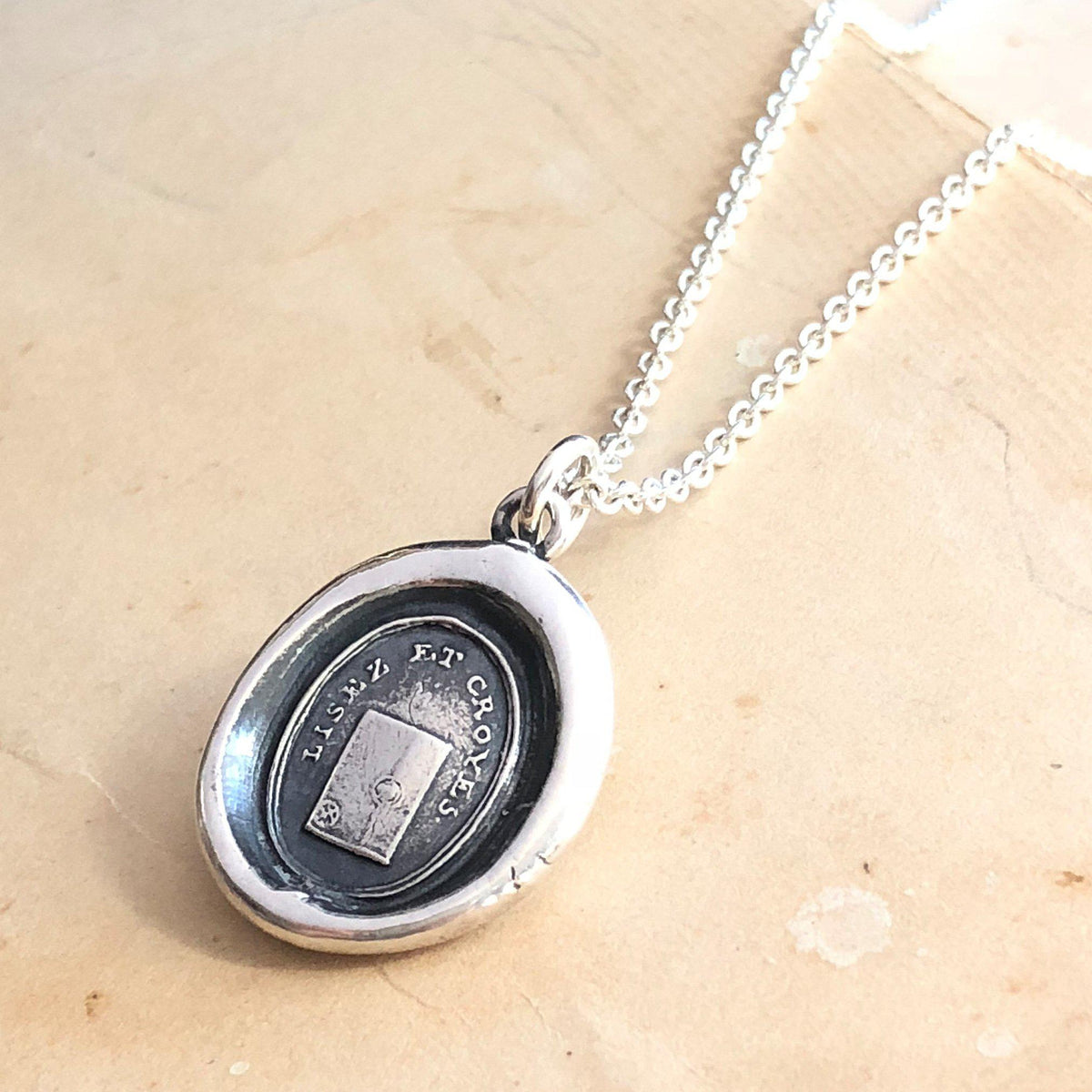 Truth and sincerity wax seal necklace with a silver chain